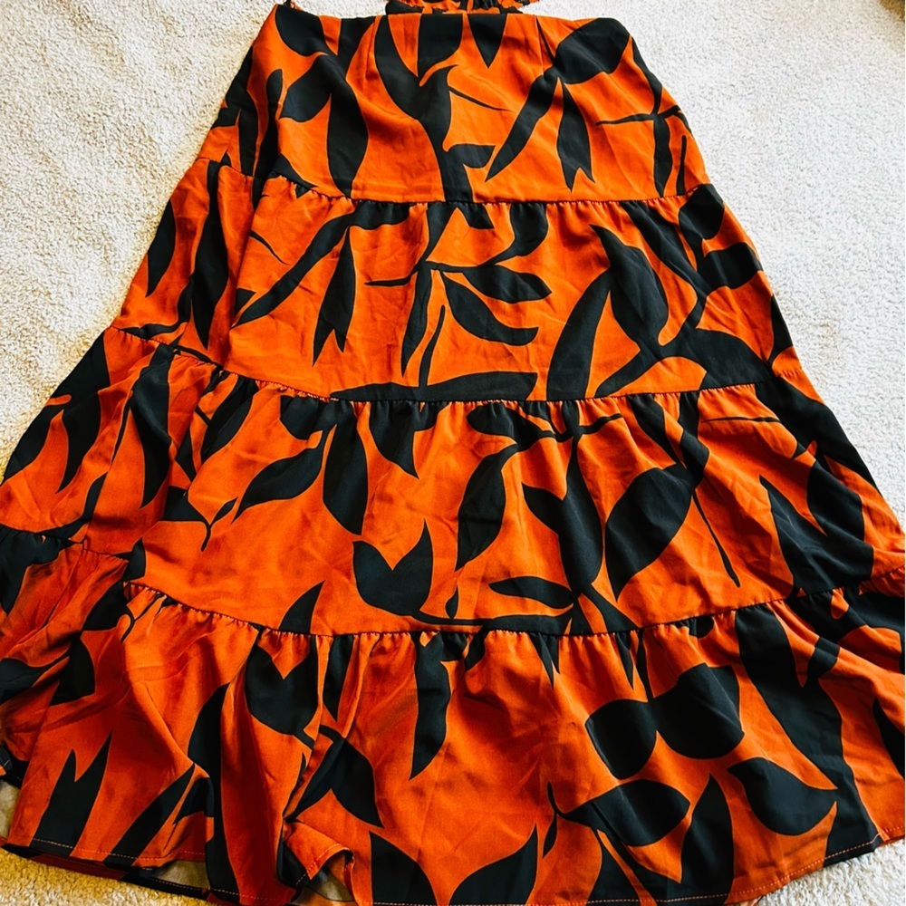 SHEIN Orange and Black Leaf Maxi Dress size large - Picture 6 of 7